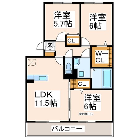 保田窪四ツ角 徒歩3分 3階の物件間取画像